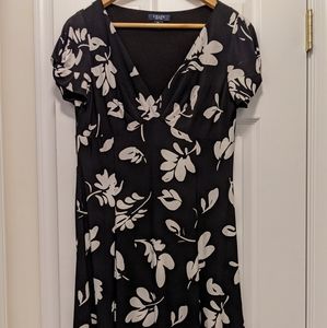Chaps black and white floral midi dress